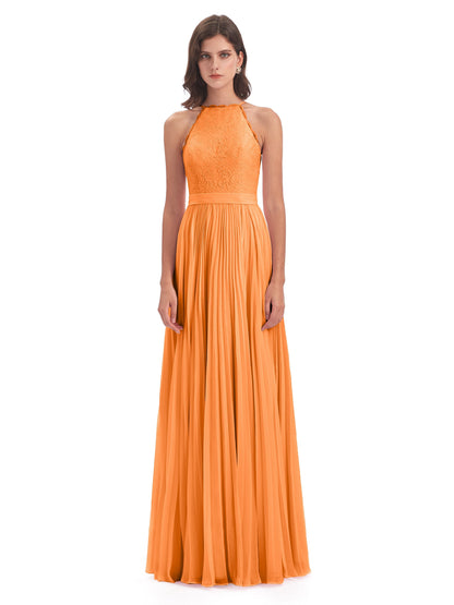Susan Floor Length Halter Lace Bridesmaid Dresses