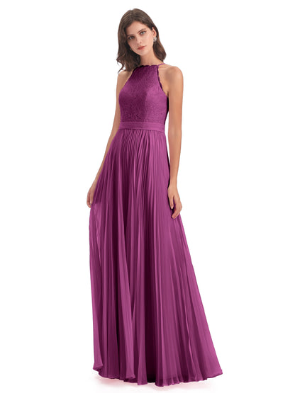 Susan Floor Length Halter Lace Bridesmaid Dresses
