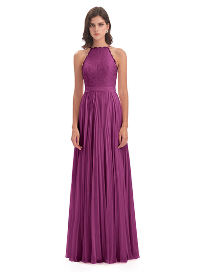 Susan Floor Length Halter Lace Bridesmaid Dresses