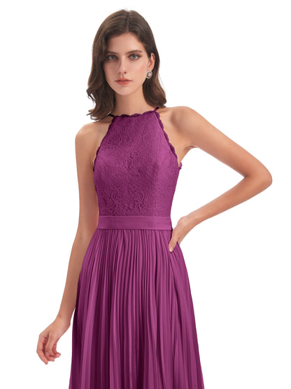 Susan Floor Length Halter Lace Bridesmaid Dresses