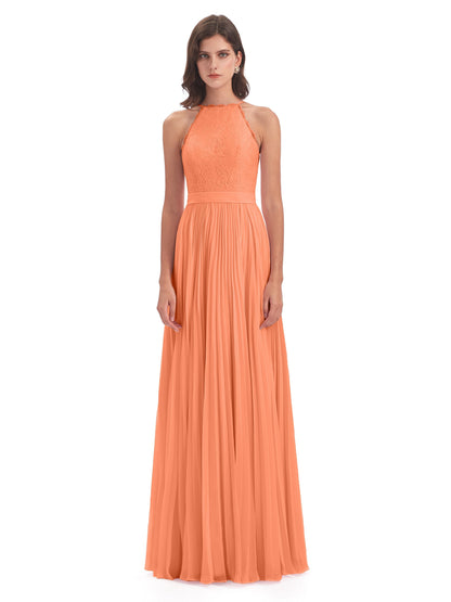 Susan Floor Length Halter Lace Bridesmaid Dresses