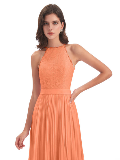 Susan Floor Length Halter Lace Bridesmaid Dresses