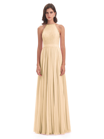 Susan Floor Length Halter Lace Bridesmaid Dresses