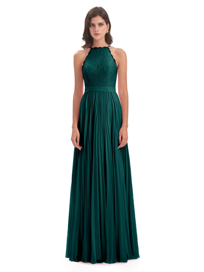 Susan Floor Length Halter Lace Bridesmaid Dresses
