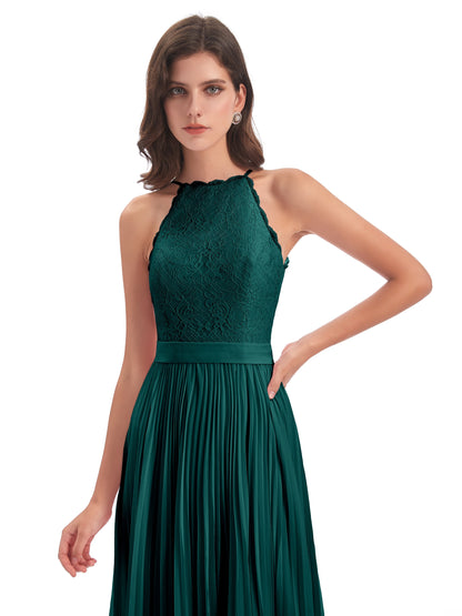 Susan Floor Length Halter Lace Bridesmaid Dresses