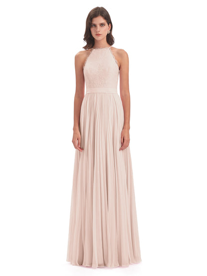 Susan Floor Length Halter Lace Bridesmaid Dresses