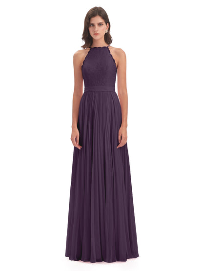 Susan Floor Length Halter Lace Bridesmaid Dresses