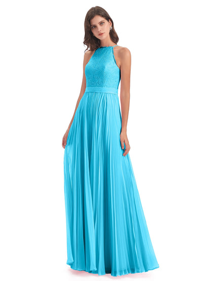Susan Floor Length Halter Lace Bridesmaid Dresses