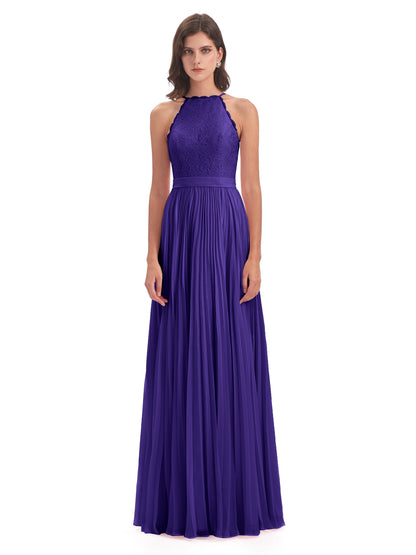 Susan Floor Length Halter Lace Bridesmaid Dresses
