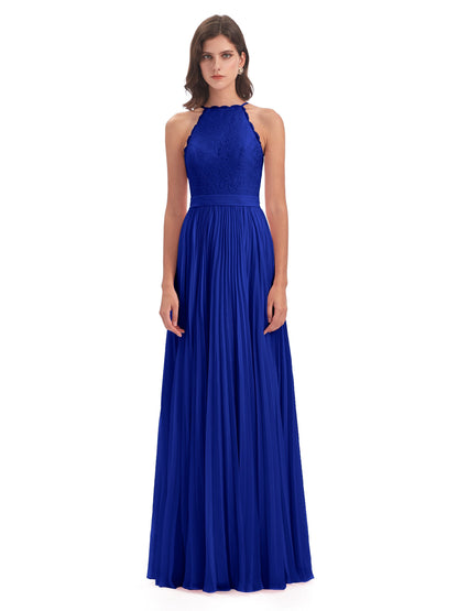 Susan Floor Length Halter Lace Bridesmaid Dresses