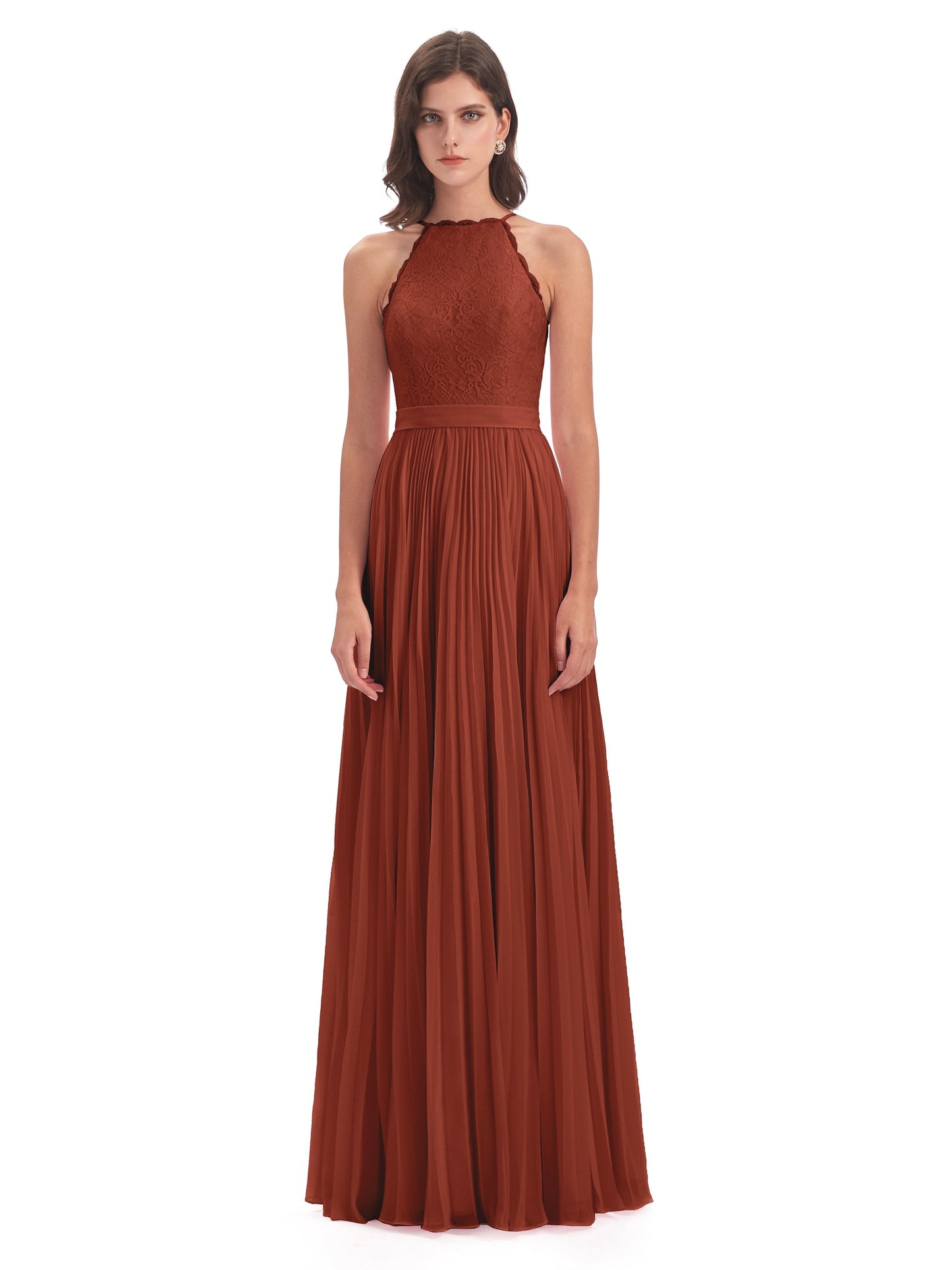 Susan Floor Length Halter Lace Bridesmaid Dresses
