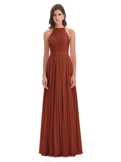 Susan Floor Length Halter Lace Bridesmaid Dresses