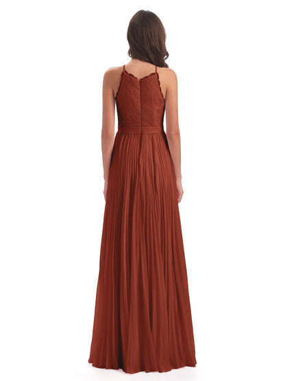 Susan Floor Length Halter Lace Bridesmaid Dresses