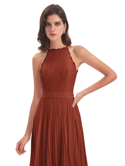 Susan Floor Length Halter Lace Bridesmaid Dresses