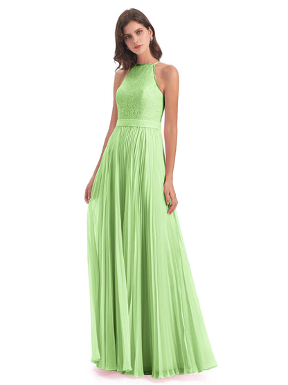 Susan Floor Length Halter Lace Bridesmaid Dresses