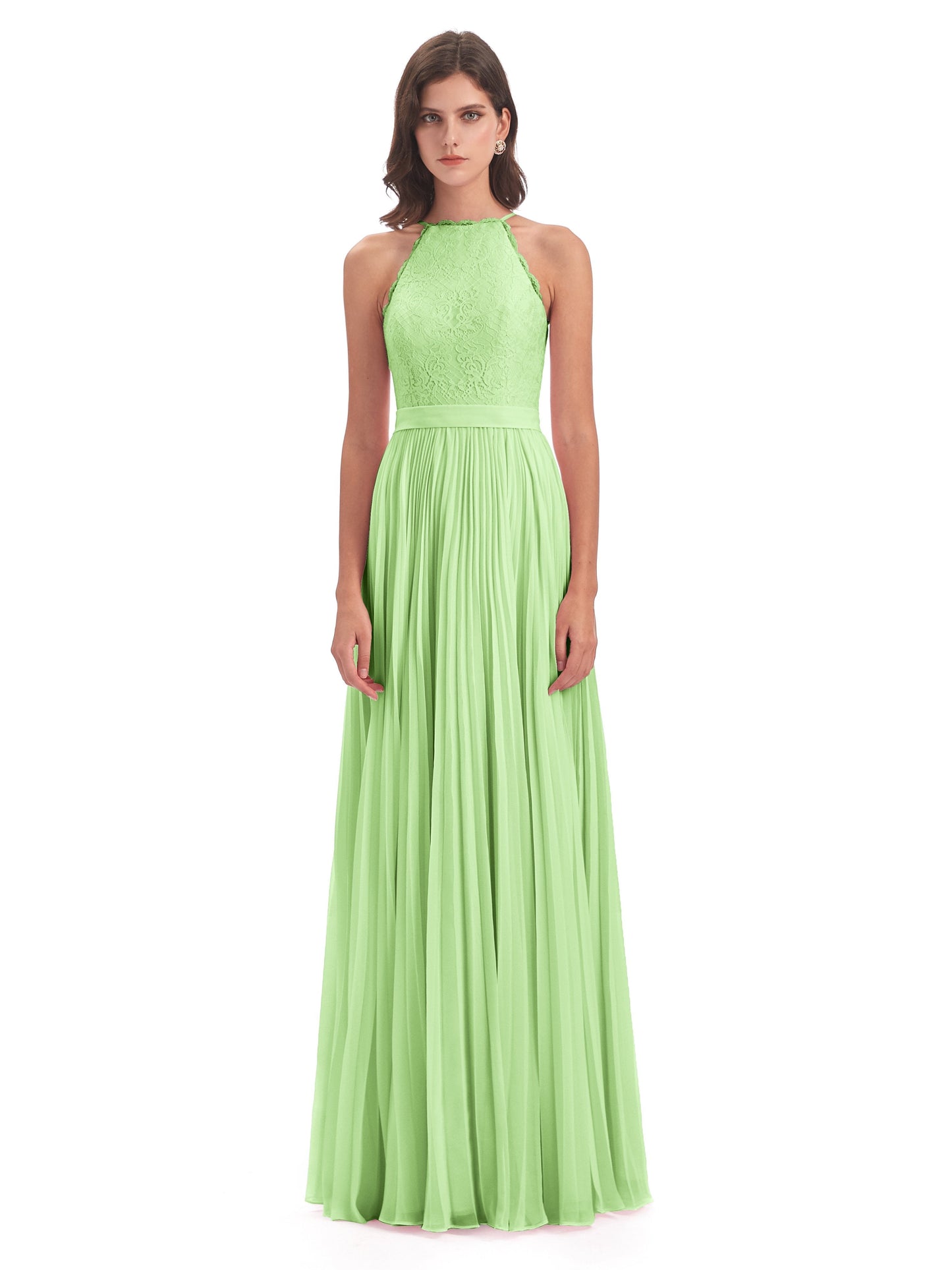 Susan Floor Length Halter Lace Bridesmaid Dresses