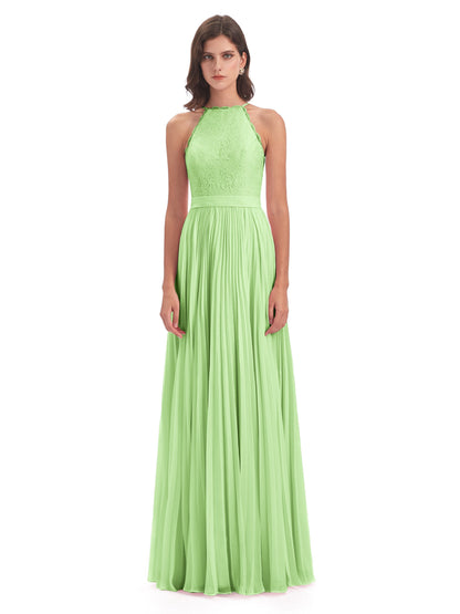 Susan Floor Length Halter Lace Bridesmaid Dresses