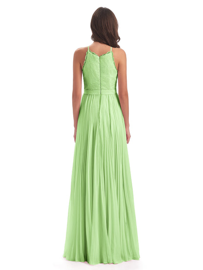 Susan Floor Length Halter Lace Bridesmaid Dresses