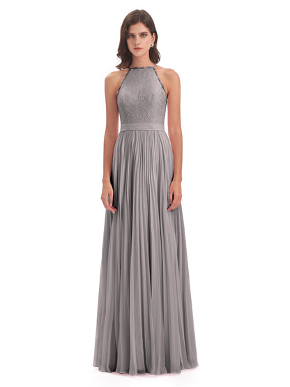Susan Floor Length Halter Lace Bridesmaid Dresses