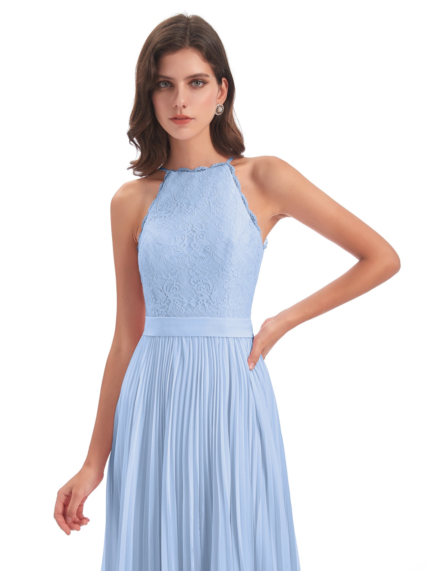 Susan Floor Length Halter Lace Bridesmaid Dresses
