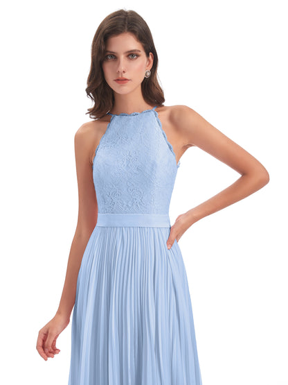 Susan Floor Length Halter Lace Bridesmaid Dresses