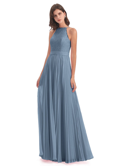 Susan Floor Length Halter Lace Bridesmaid Dresses