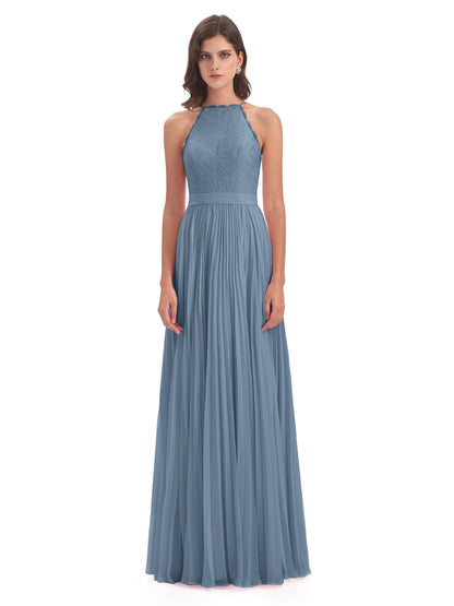 Susan Floor Length Halter Lace Bridesmaid Dresses