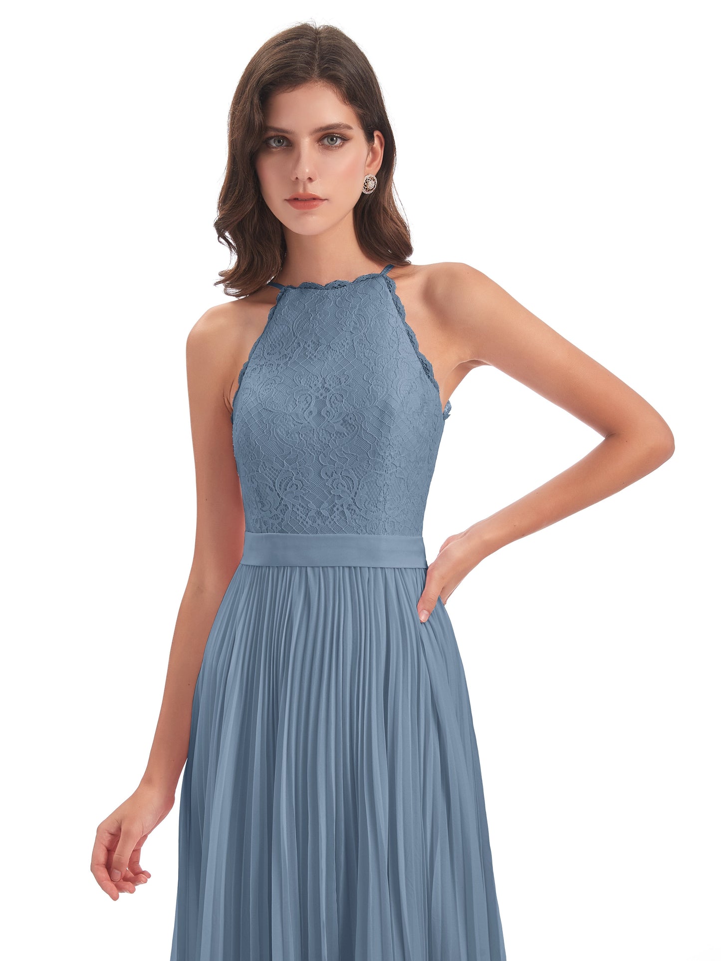 Susan Floor Length Halter Lace Bridesmaid Dresses