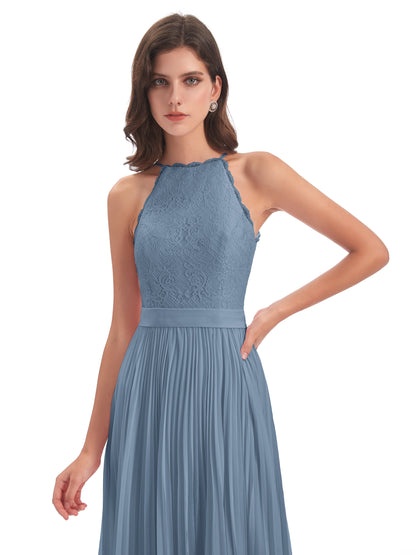 Susan Floor Length Halter Lace Bridesmaid Dresses