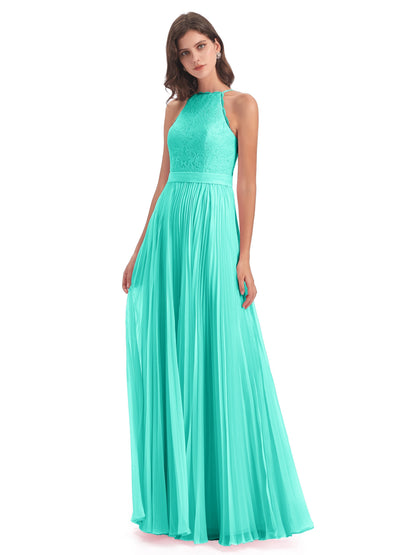 Susan Floor Length Halter Lace Bridesmaid Dresses