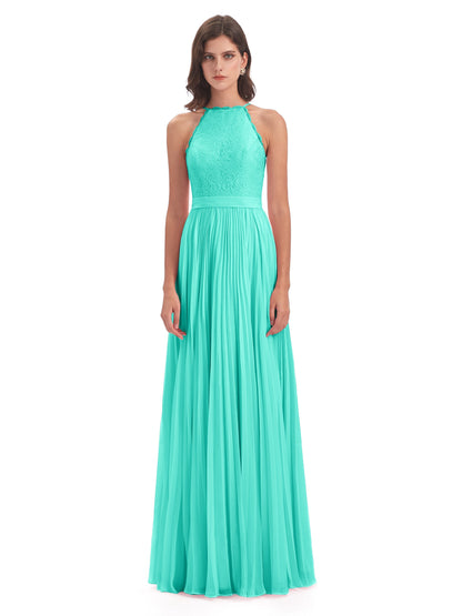 Susan Floor Length Halter Lace Bridesmaid Dresses