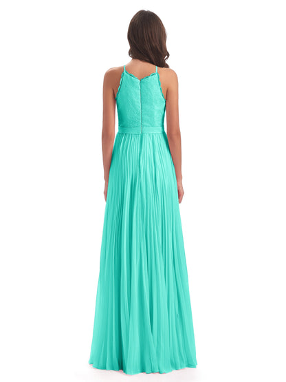 Susan Floor Length Halter Lace Bridesmaid Dresses