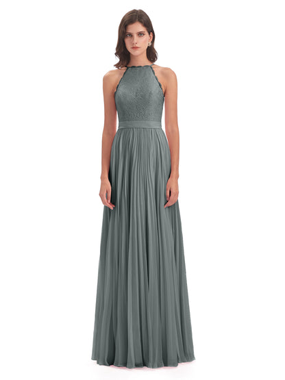 Susan Floor Length Halter Lace Bridesmaid Dresses