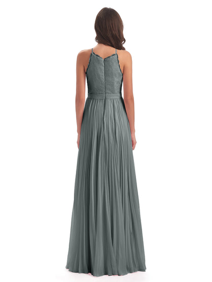 Susan Floor Length Halter Lace Bridesmaid Dresses