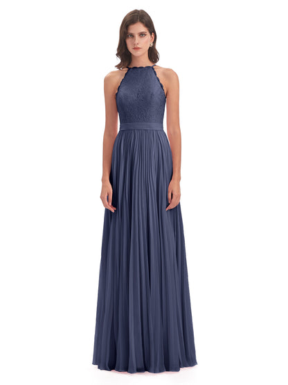Susan Floor Length Halter Lace Bridesmaid Dresses