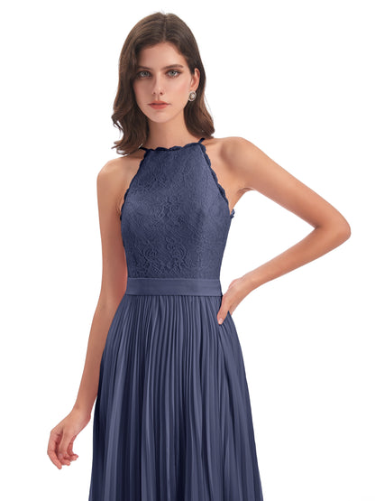 Susan Floor Length Halter Lace Bridesmaid Dresses