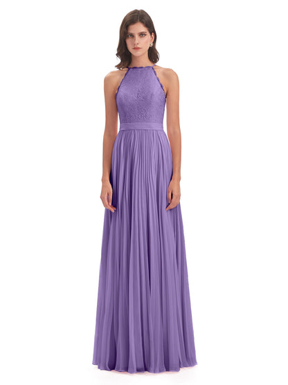 Susan Floor Length Halter Lace Bridesmaid Dresses