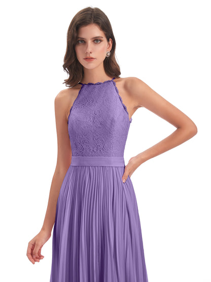 Susan Floor Length Halter Lace Bridesmaid Dresses