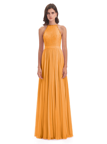 Susan Floor Length Halter Lace Bridesmaid Dresses
