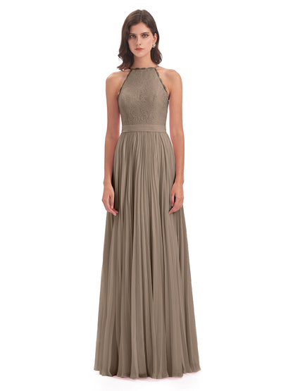 Susan Floor Length Halter Lace Bridesmaid Dresses