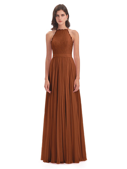 Susan Floor Length Halter Lace Bridesmaid Dresses