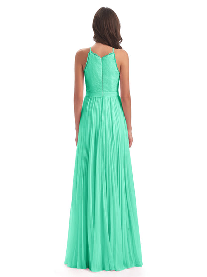 Susan Floor Length Halter Lace Bridesmaid Dresses