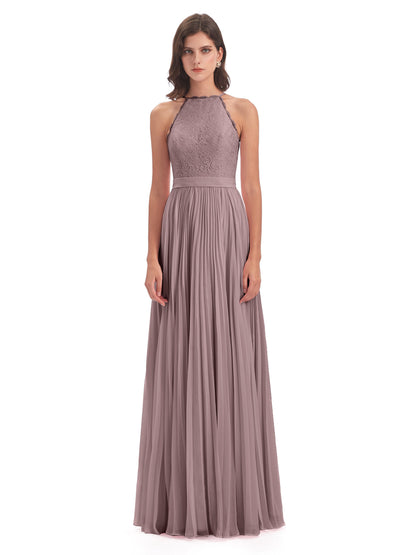 Susan Floor Length Halter Lace Bridesmaid Dresses