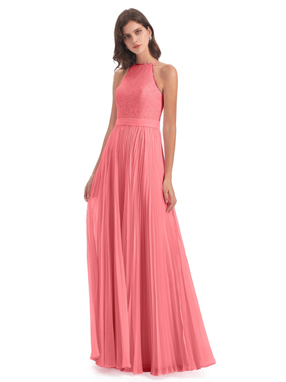 Susan Floor Length Halter Lace Bridesmaid Dresses