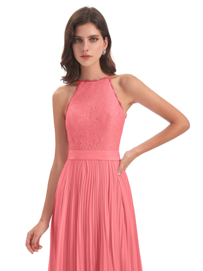 Susan Floor Length Halter Lace Bridesmaid Dresses