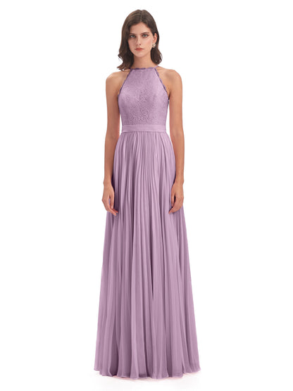 Susan Floor Length Halter Lace Bridesmaid Dresses