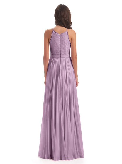 Susan Floor Length Halter Lace Bridesmaid Dresses