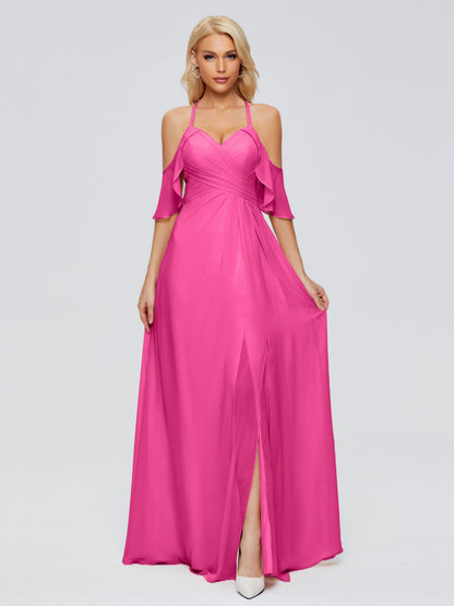 Taylor Off The Shoulder Split Chiffon Bridesmaid Dresses