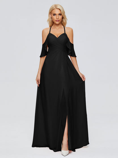 Taylor Off The Shoulder Split Chiffon Bridesmaid Dresses