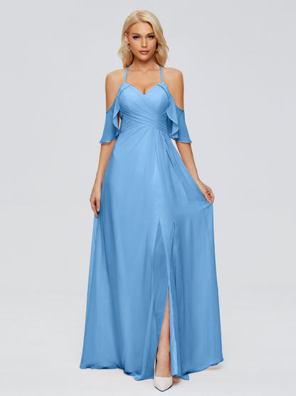 Taylor Off The Shoulder Split Chiffon Bridesmaid Dresses